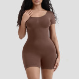 Women's Body Fitted Slim Waist Short Sleeve Slimming Jumpsuit Seamless Jumpsuit