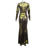 Women Fall Style Street 3D Printed Dress