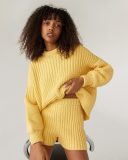Fashion Autumn Winter Knitting Round Neck Long Sleeve Loose Casual Two-Piece Shorts Set