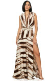 Women's Printed V-Neck Sleeveless Slit Long Dress