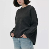 Women Loose-Cut Winter Pink Round Neck Casual Sweater