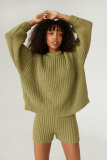 Fashion Autumn Winter Knitting Round Neck Long Sleeve Loose Casual Two-Piece Shorts Set