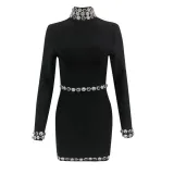 Sexy Fashion Slim Long Sleeve Bandage Beaded Women's Short Dress