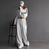 Fashion Casual Autumn Winter Sports Two-Piece Pullover Top High Waist Loose Trousers Set