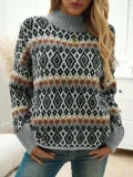 Women long sleeve Round Neck jacquard sweater