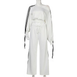 Fashion Casual Autumn Winter Sports Two-Piece Pullover Top High Waist Loose Trousers Set