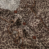 Women Sexy Ruffle Edge V Neck Animal Print Bell Bottom Sleeve Top
