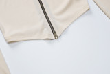 Women Autumn Winter Fashion Long Sleeve Round Neck Zipper Top Slim Trousers Two Piece Set