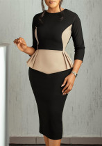 Women's Autumn Winter Fashion Chic Elegant Color Matching OL Bodycon Dress