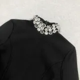 Sexy Fashion Slim Long Sleeve Bandage Beaded Women's Short Dress