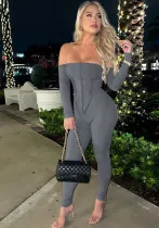 Women sexy off shoulder long sleeve Top and long pants two-piece set