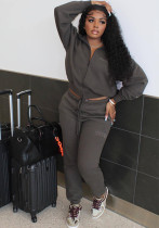 Women Casual Fleece Letter print top and pant two-piece set