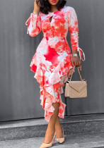 Women Career Printed Ruffle Bodycon Dress