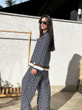 Women Casual Print Long Sleeve Shirt and Long Pants Two-piece Set