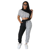 Women Fall Casual Colorblock Top and Pant Two-Piece Set