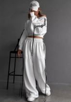 Fashion Casual Autumn Winter Sports Two-Piece Pullover Top High Waist Loose Trousers Set