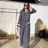 Women Casual Print Long Sleeve Shirt and Long Pants Two-piece Set