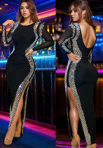 Women Long Sleeve Backless Slit Dress