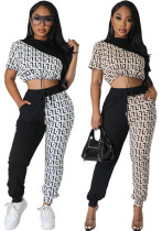Women Fall Casual Colorblock Top and Pant Two-Piece Set