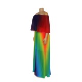 Women African ethnic off-shoulder pleated print dress