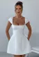 Women Summer Career Short Sleeve Square Neck Mini Dress