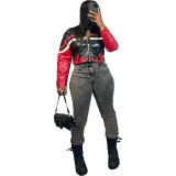 Women's Embroidered Flame Patchwork Leather Jacket