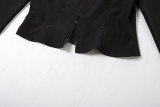Summer Sexy Slim Fit Zipper Long-Sleeved Top High Waist Bodycon Short Skirt Two Piece Set