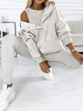 Women's Sports Casual Hooded Hoodies Ribbed Slim Vest Pants Three-Piece Set