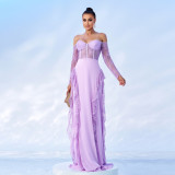 Long Sleeve Off Shoulder Meshchiffon Formal Party Evening Gown Long Bridesmaid Dress