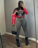 Women's Embroidered Flame Patchwork Leather Jacket