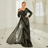 Long Sleeve V Neck Sexy Sequin Formal Party Evening Gown Long Bridesmaid Dress