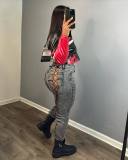 Women's Embroidered Flame Patchwork Leather Jacket