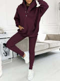 Women's Sports Casual Hooded Hoodies Ribbed Slim Vest Pants Three-Piece Set
