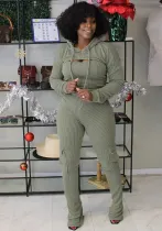 Autumn Winter Solid Color Long Sleeve Hooded Top Sexy Strap Slim Jumpsuit Two-Piece Set