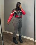 Women's Embroidered Flame Patchwork Leather Jacket