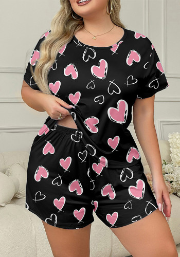 Heart Print Plus Size Home Clothes Short Sleeve Two Piece Shorts Set Summer Two-Piece Women's Clothes