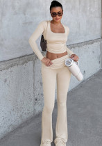 Women's Autumn Winter Solid Color Long Sleeve Tight Fitting Two-Piece Pants Set
