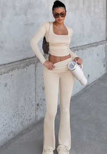 Women's Autumn Winter Solid Color Long Sleeve Tight Fitting Two-Piece Pants Set