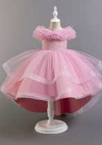 Girls' Sleeveless Tail Dress Princess Dress Summer Children's Sequin Wedding Dress Flower Girl Organza Tutu Dress