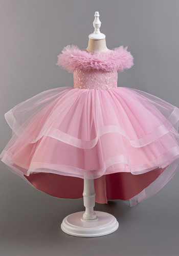 Girls' Sleeveless Tail Dress Princess Dress Summer Children's Sequin Wedding Dress Flower Girl Organza Tutu Dress