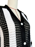 Women's Autumn Winter Sexy Long Sleeve Hollow Sweater Knitting Pants Two-Piece Set