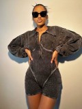 American Deep V Neck Slim Waist Long Sleeve Women's Jumpsuit