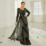 Long Sleeve V Neck Sexy Sequin Formal Party Evening Gown Long Bridesmaid Dress