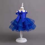 Girls' Strap Sleeveless Trendy Bow Princess Dress Children's Beaded Wedding Tutu Evening Dress