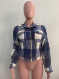 Autumn Winter Women's  Plaid Turndown Collar Long Sleeve Shirt Coat