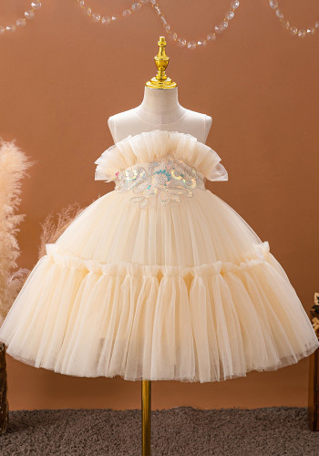 Girls' Birthday Princess Dress 8-12 Years Old Children's Sleeveless Sequin Trendy Flower Girl Dress