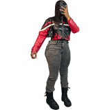 Women's Embroidered Flame Patchwork Leather Jacket