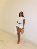 Fashionable Women's Solid Color Slash Shoulder Slim Short Skirt Two Piece Set