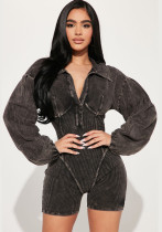 American Deep V Neck Slim Waist Long Sleeve Women's Jumpsuit