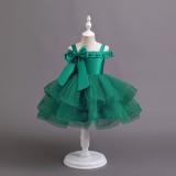 Girls' Strap Sleeveless Trendy Bow Princess Dress Children's Beaded Wedding Tutu Evening Dress